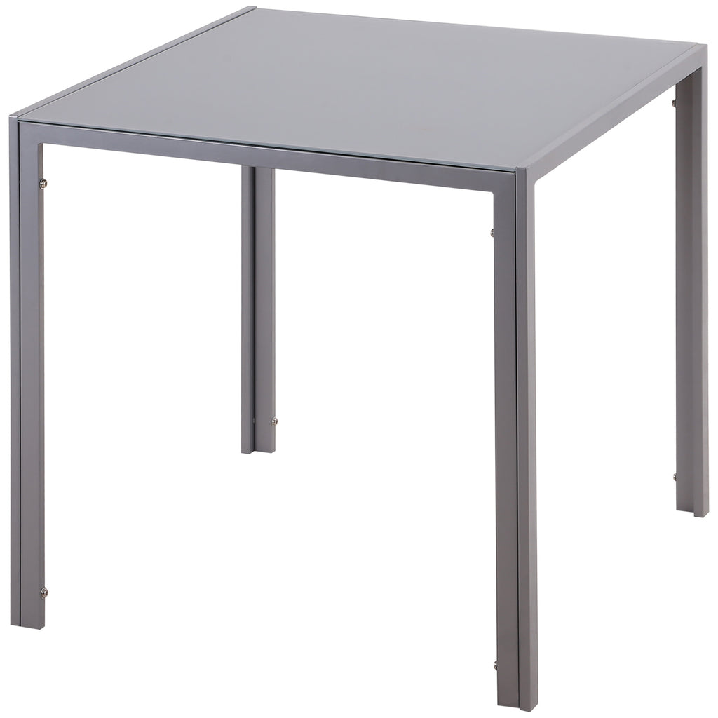 Modern Square Dining Table for 2-4 People, with Glass Top & Metal Legs for Dining Room, Living Room, Grey