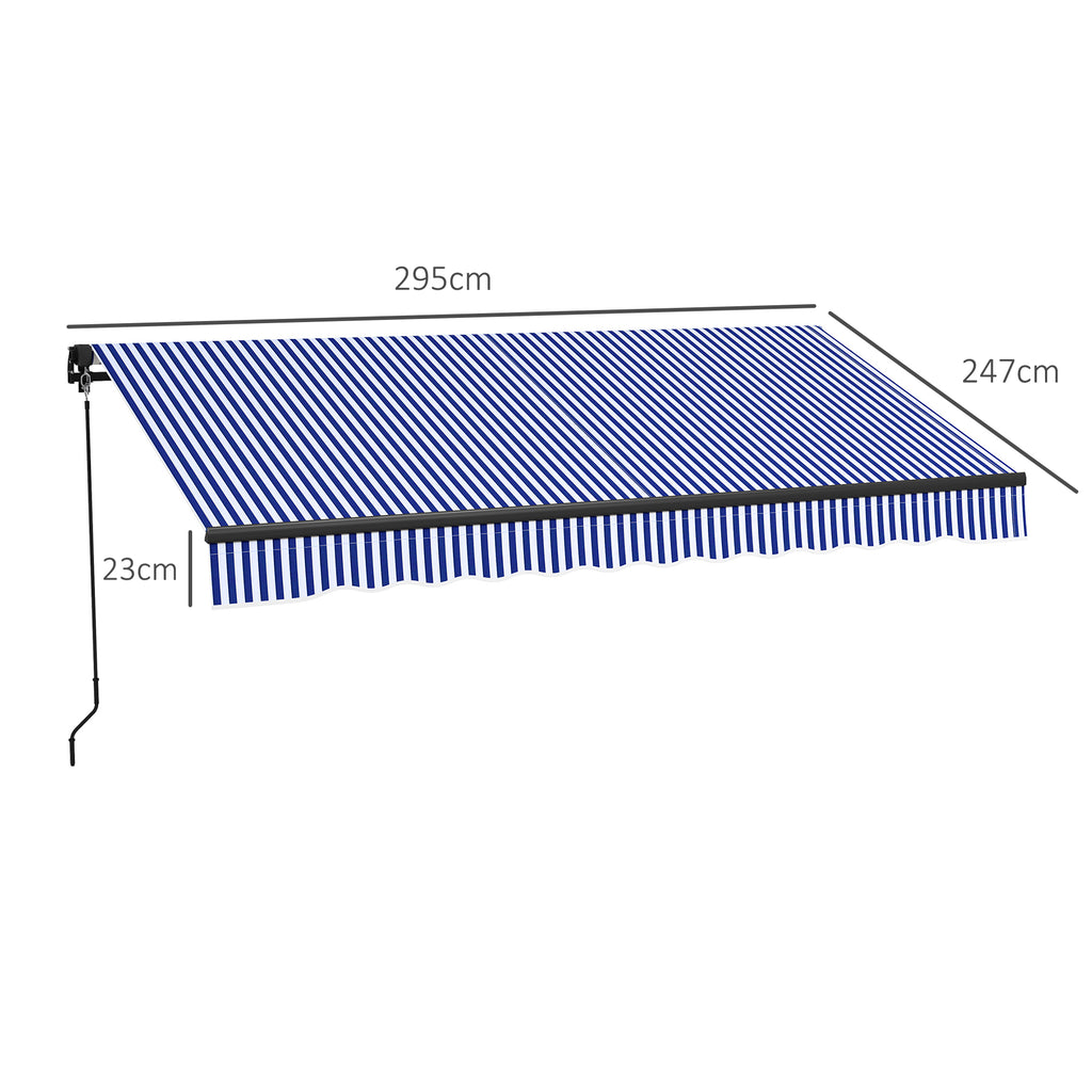 Sonnenmarkise Markise Terrassenmarkise, inkl. Handkurbel, wetterbeständig, 247 cm x 295 cm, Blau + Weiß