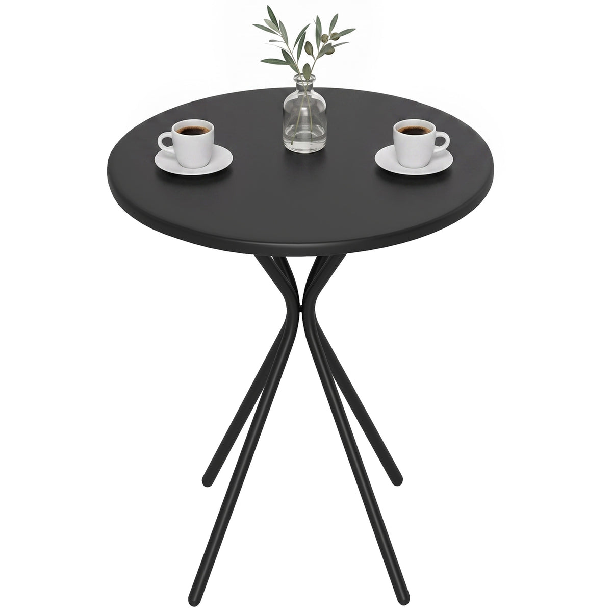 Gartentisch Ø60 x 70 cm, Wetterfest Balkontisch aus Stahl, Runder Esstisch mit Fußpolster Schwarz