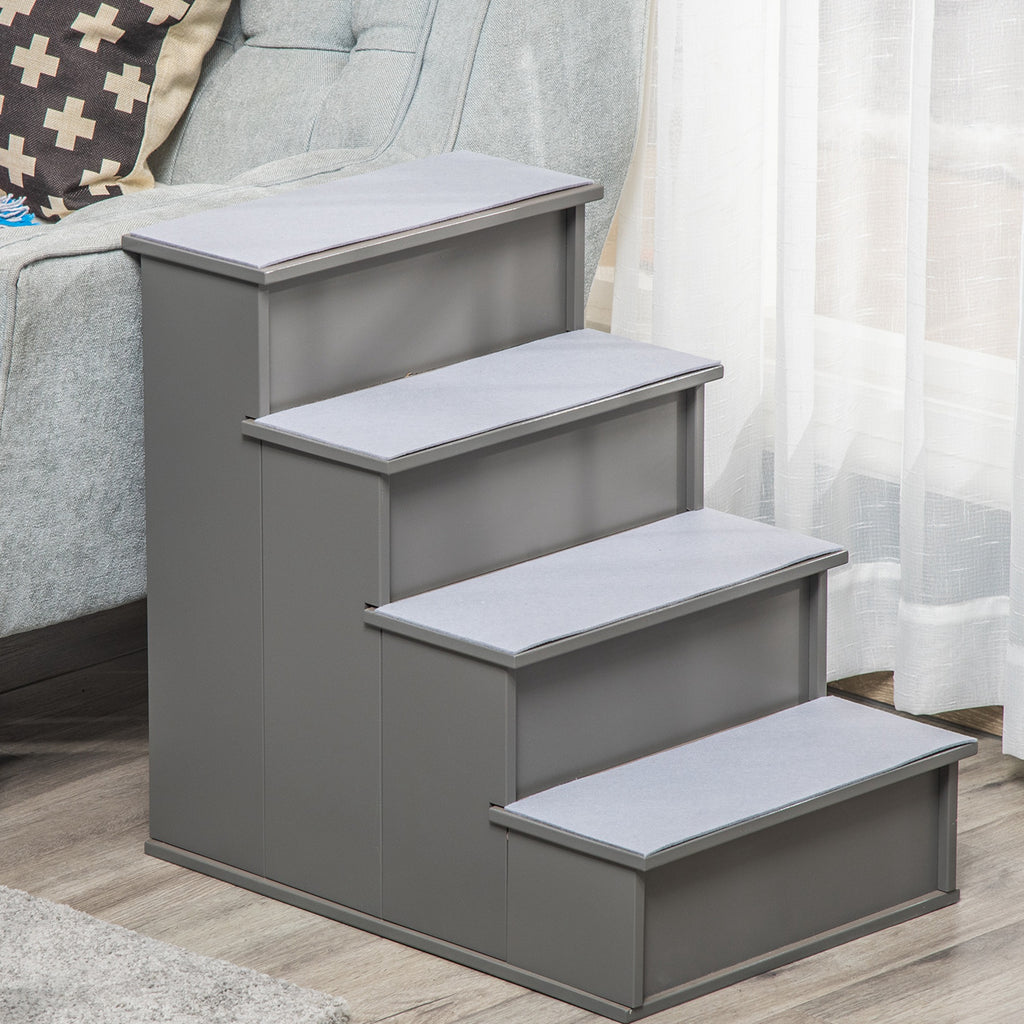 Haustiertreppe, f¨¹r Hunde/Katzen, 4-stufig, Kurzpl¨¹sch, bis 30 kg, 40 x 59 x 54,2 cm, Grau