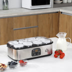 Joghurtbereiter Griechische Joghurtmaschine mit Deckel, 8 BPA-freier Glas-Innenbehälter à 180 ml, Joghurt Maker mit LCD Display Timer, für bis zu 1,4 Liter Joghurt 25 W Silber
