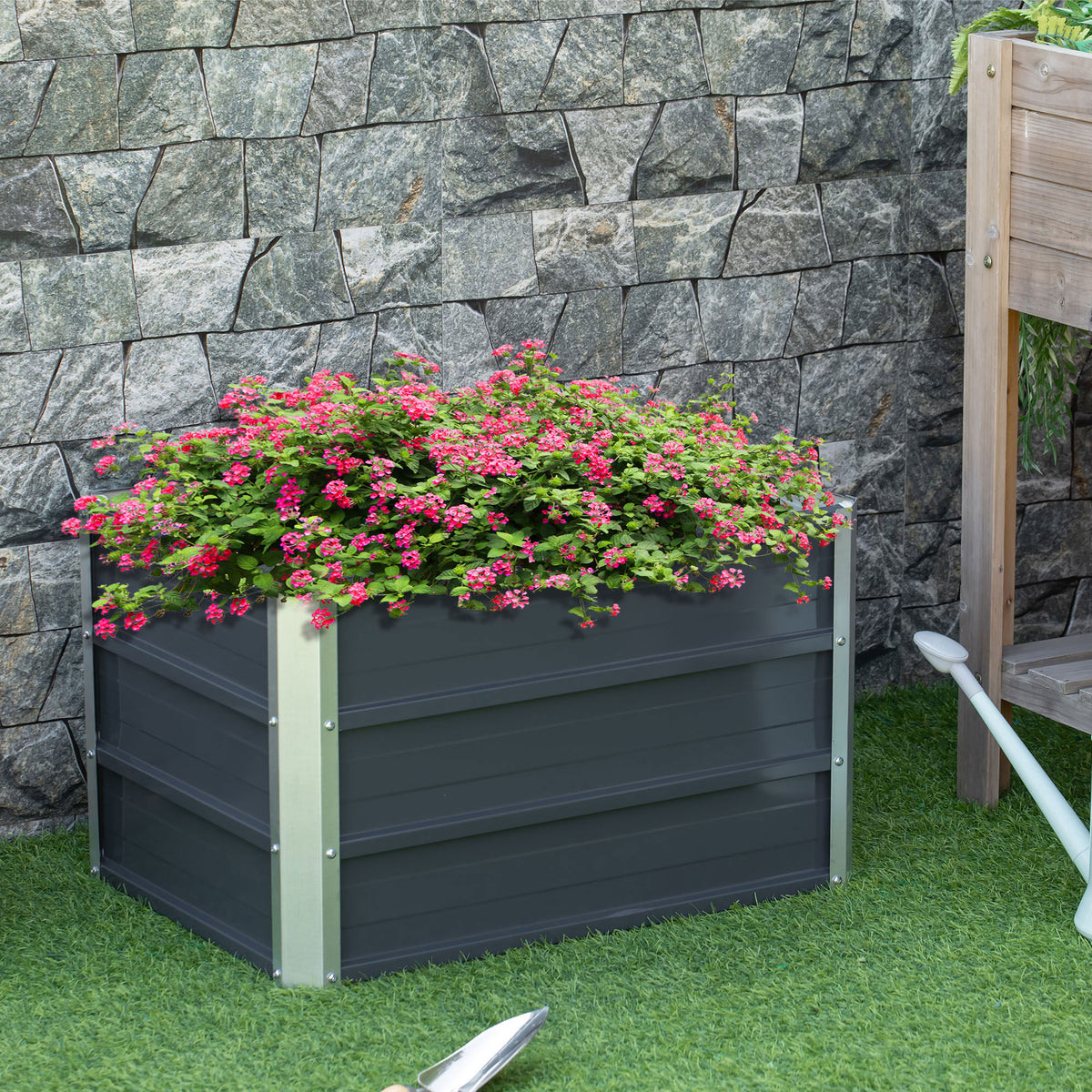 108L Raised Garden Bed, Galvanized Steel Elevated Planter Box w/ Installation Gloves for Backyard, Patio to Grow Vegetables, Herbs, and Flowers, 66 x 47 x 40cm, Grey