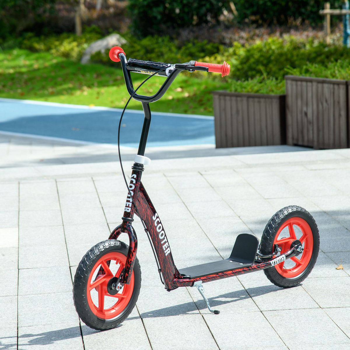 Kids Scooter with Adjustable Handlebar, Children's Kick Scooter with Non-slip Footplate, Rear Brake, Kickstand, Red