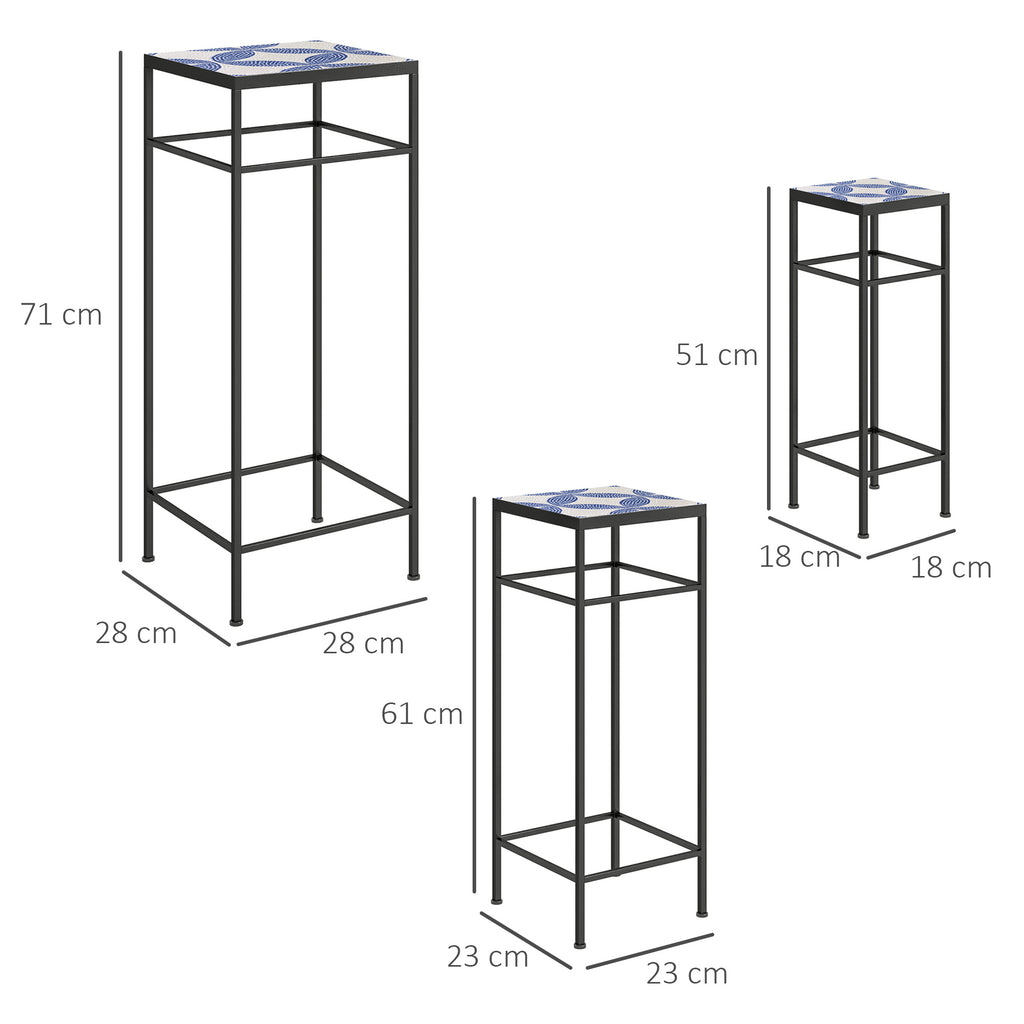 3er-Set Pflanzenst?nder, 3 verschieden gro?e Gestelle zum Pr?sentieren von Blumen und anderen Gegenst?nden, Blau+Wei?