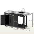 Grillwagen Servierwagen mit Arbeitsfl?che Seitenblatt Schrank Sp¨¹le R?der, Edelstahl 162,5x47x87cm Schwarz