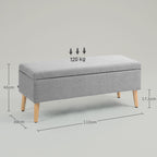 Polsterbank mit Stauraum, Bezug in Leinenoptik, Kautschukholzbeine, bis 220 kg, 110x39x45cm, Grau