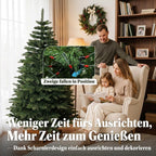 Künstlicher Weihnachtsbaum 180 cm, Edeltanne, voll mit Klappästen, 961 Spitzen, faltbarer Holzständer, Grün