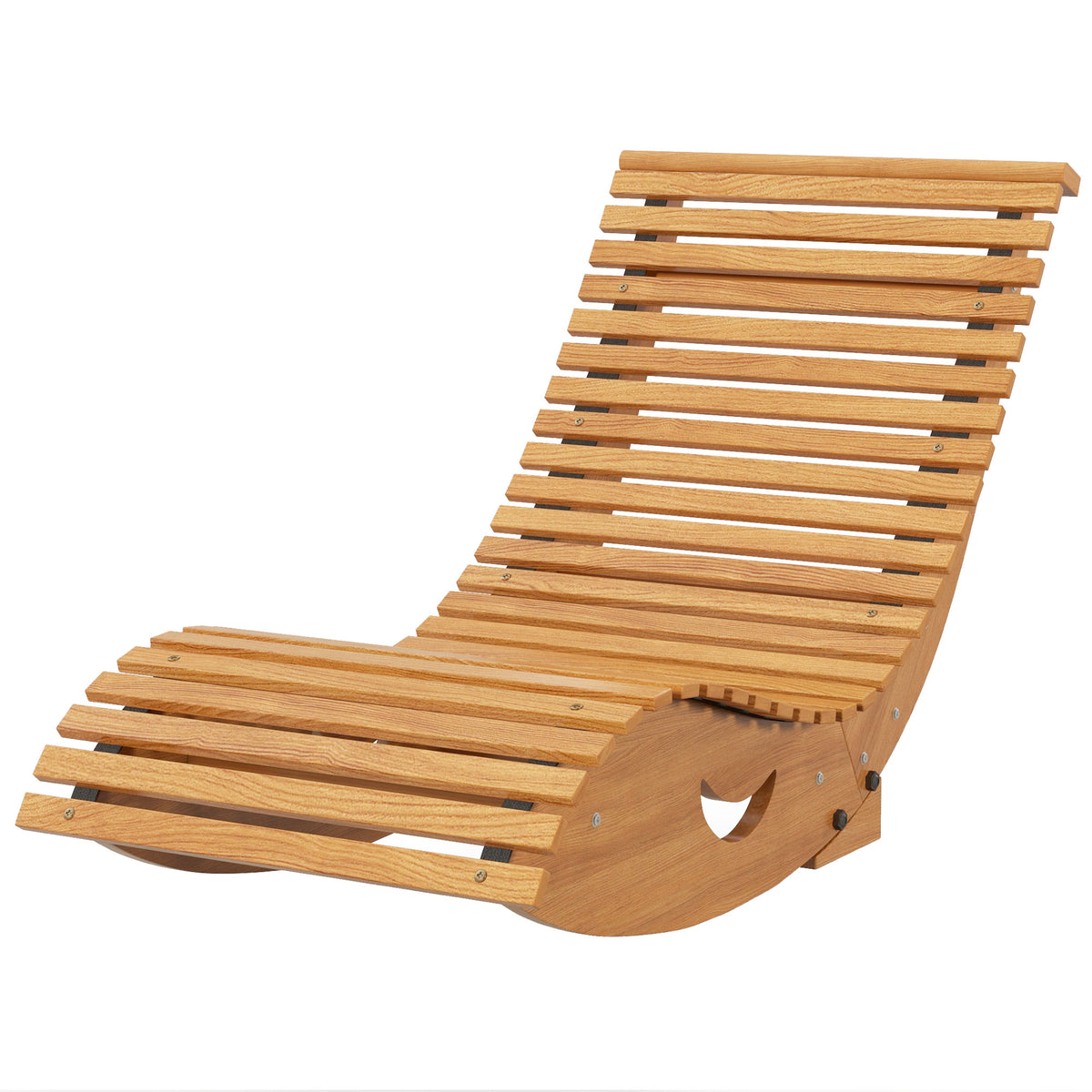 Outdoor Rocking Chair w/ Slatted Seat, Wooden Rocking Chair, 130cm x 60cm x 60cm, Light Brown