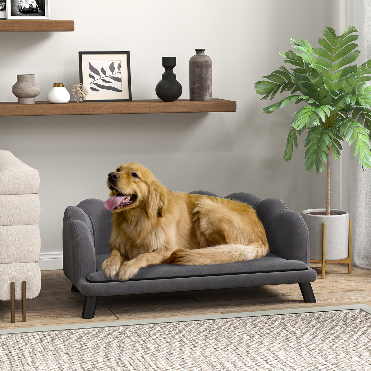 Dog Sofa, Pet Couch Bed for Medium, Large Dogs, with Legs, Cushion - Grey