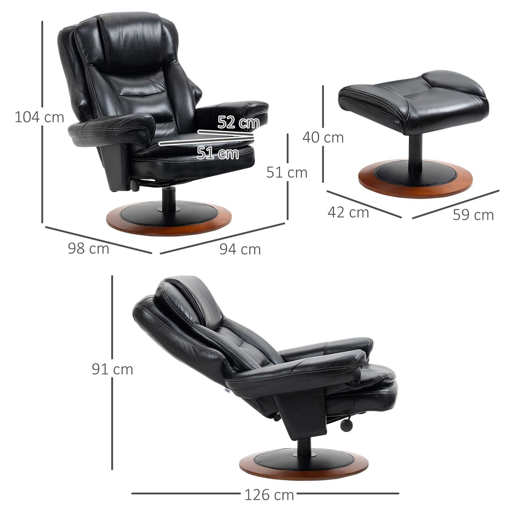 Relaxsessel mit Ottomane, Liegesessel, 360° drehbar, verstellbare Rückenlehen, Schwarz + Braun