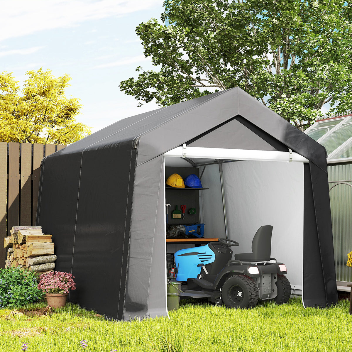 3.6 x 2.1m Portable Outdoor Shed, with Window - Dark Grey