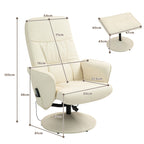 Massagesessel mit Fußhocker, Ergonomischer Stuhl mit 10 Vibrationspunkten, Kunstleder, 76 x 81 x 105 cm, Cremeweiß
