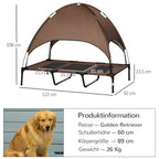 Erhöhtes Hundebett mit Baldachin, Haustierbett, Hundeliege outdoor mit Dach, Atmungsaktiv, Taftstoff für Camping Kaffee 122 x 92 x 108 cm