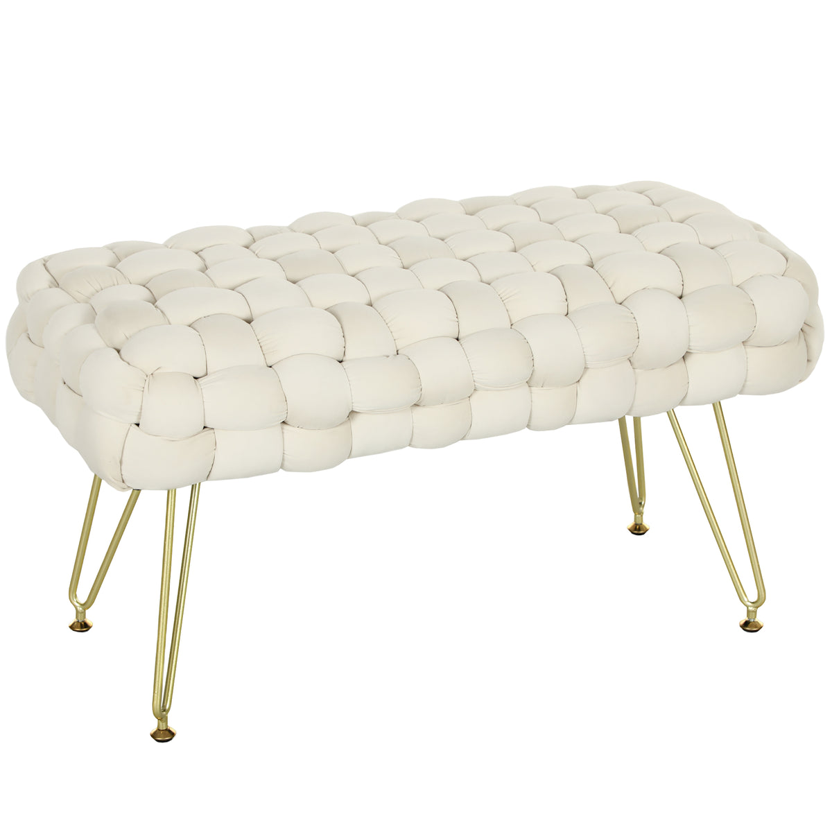 Moderner Sitzhocker mit Metallbeinen, gepolstertem Sitz, für Wohnzimmer, Schlafzimmer, Flur, Cremeweiß