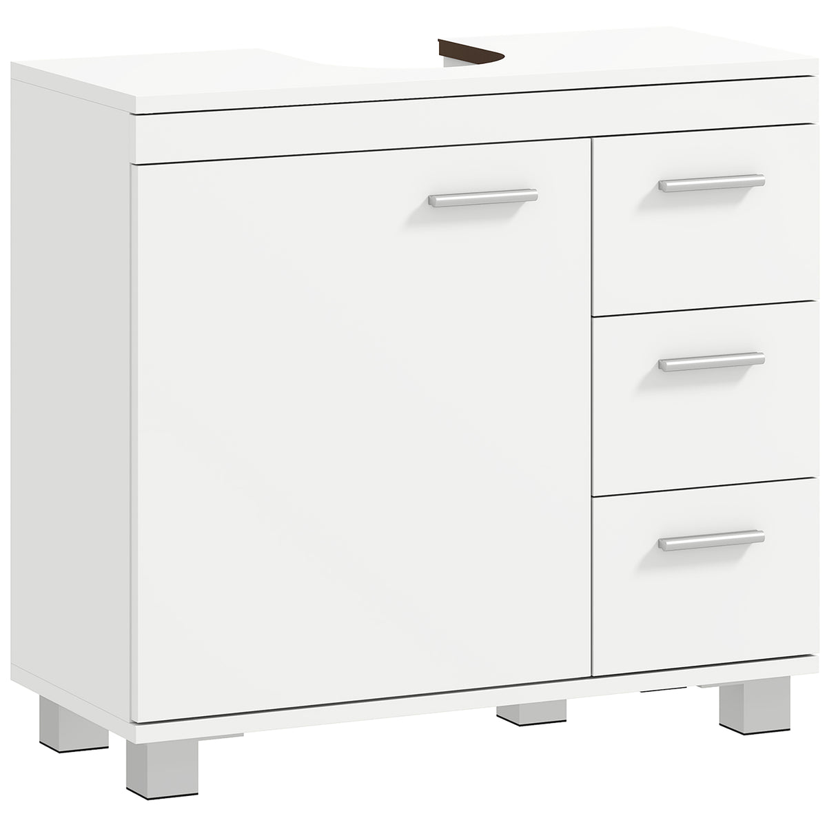 Unterschrank für Waschbecken, 2 Regale, 3 Schubladen, MDF-Struktur, Weiß