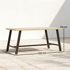 Outdoor-Couchtisch, rechteckiger Metall-Beistelltisch mit Tischplatte in Holzoptik, 100 x 55 cm, Braun