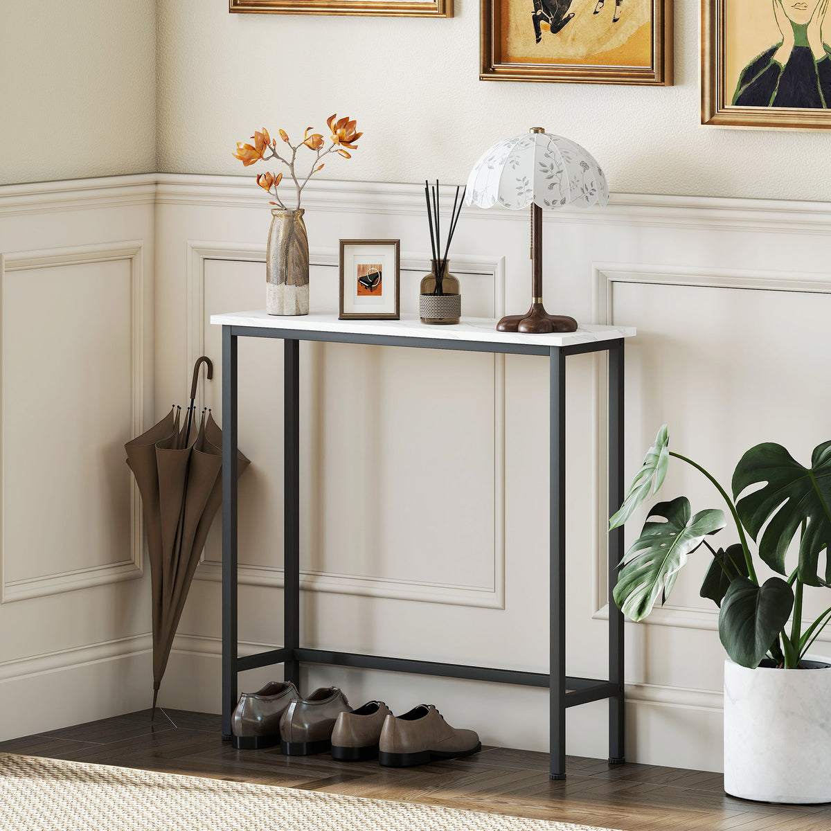 Konsolentisch Flurtisch mit verstellbar Fußpads, Kippschutz 75 x 24 x 76 cm für Kleinen Raum Schwarz