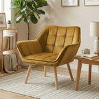 Polstersessel, Akzentsessel, Skandi Design, Samtoptik, bis 120 kg, Kautschukholzbeine, Gelb