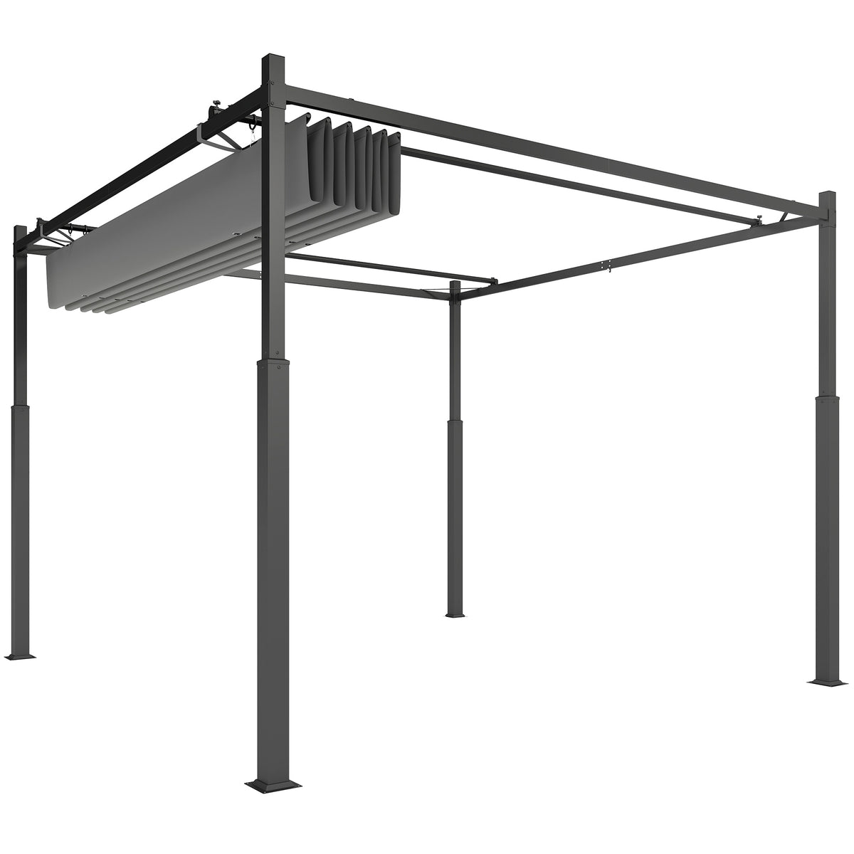 Pergola ca. 3x3 m Freistehend Terrassenüberdachung mit Schiebedach, magnetisches Pad, 8 cm Säule UV-beständig