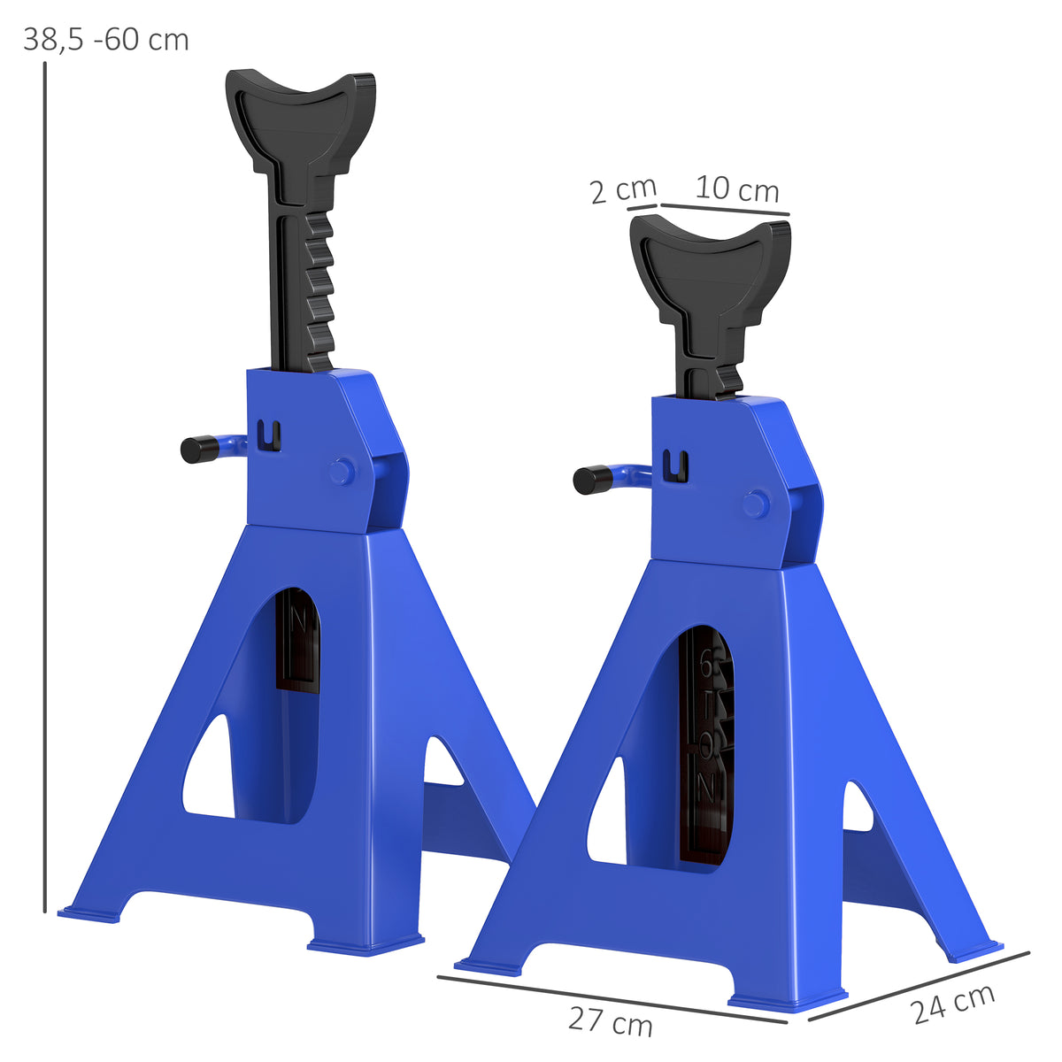 Unterstellbock 3 Tonnen Traglast 2 Stück Stützbock 13 stufig Höhenverstellbar 385 mm bis 600 mm Blau