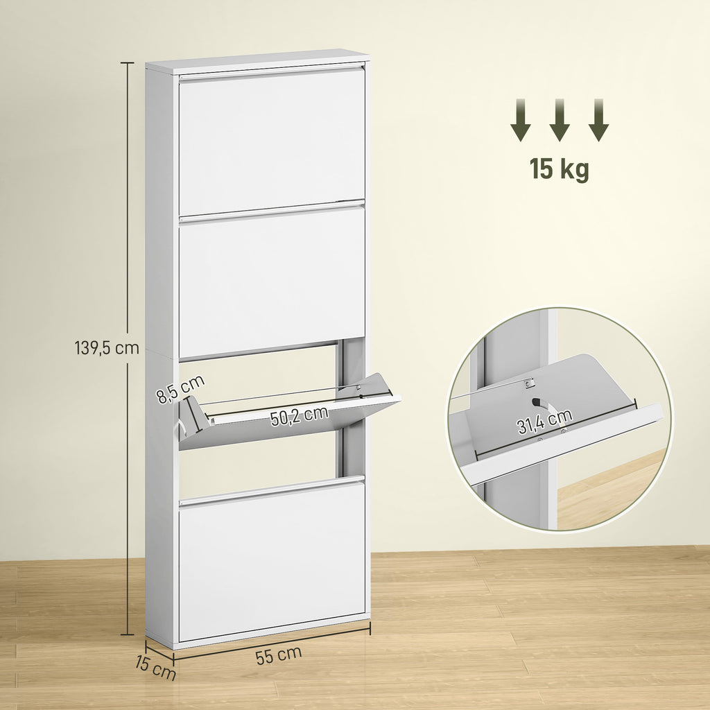 Schmaler Schuhschrank aus Metall f¨¹r bis zu 8 Paar Schuhe, 4 Kippschubladen, f¨¹r Flur, Eingangsbereich, Wei?