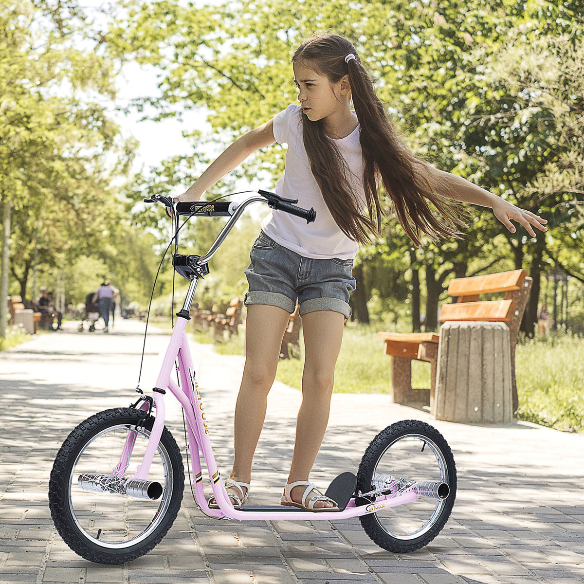 Kinderroller mit Luftreifen Scooter Roller Kinder Roller Kickboard 16 Zoll Rosa