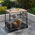 Servierwagen, K¨¹chenwagen, 2 Etagen, 4 Flaschenhalter, In/Outdoor, Natur/Schwarz