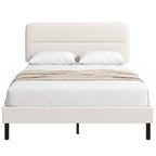 Bettgestell 140 x 200 cm mit verstellbarem Kopfteil, Polsterbett in Leinenoptik mit 12 Sperrholzlatten, Beige