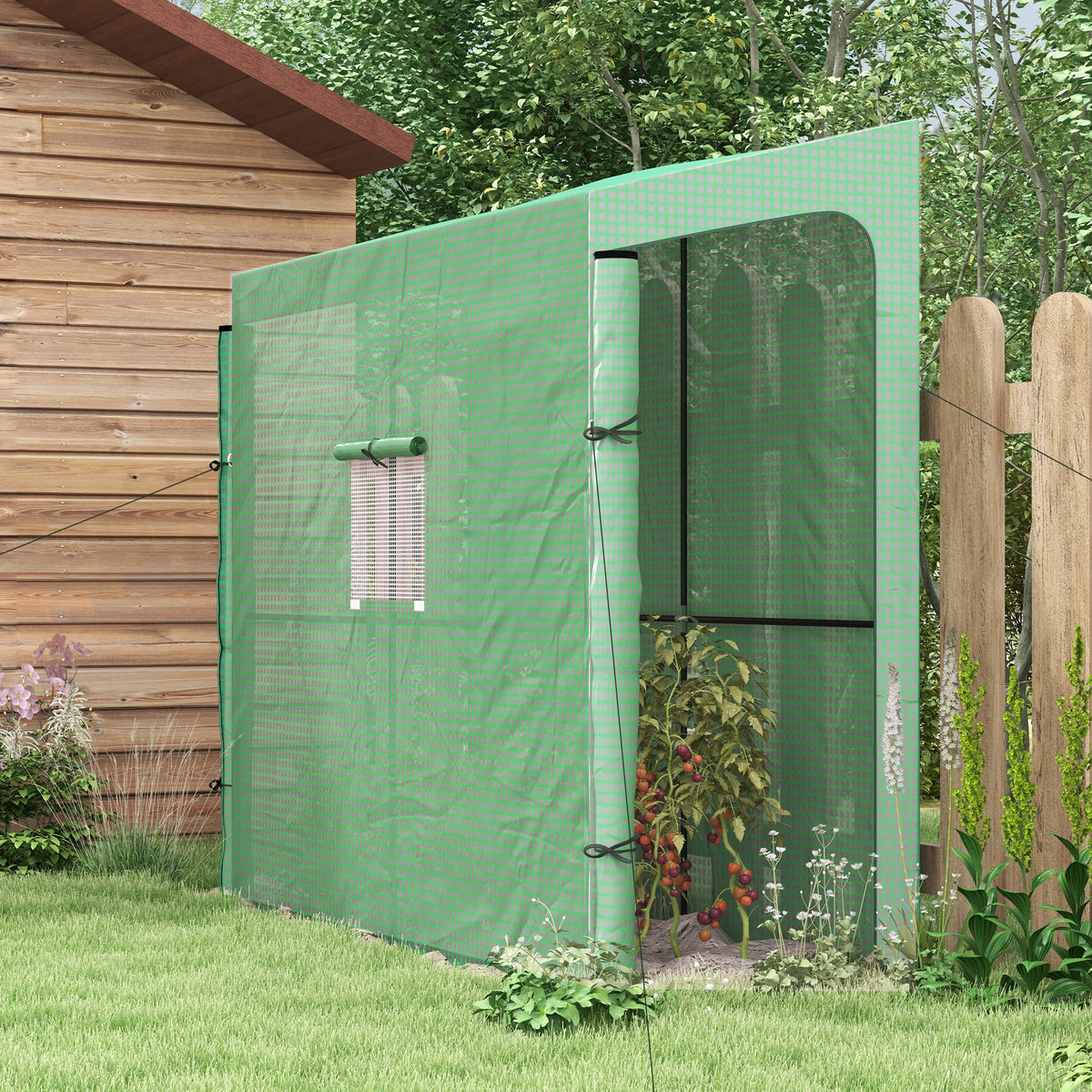 Anlehn-Gewächshaus Frühbeet Treibhaus, aufrollbare Türen, wetterbeständig, 200 cm x 80 cm x 200 cm, Grün