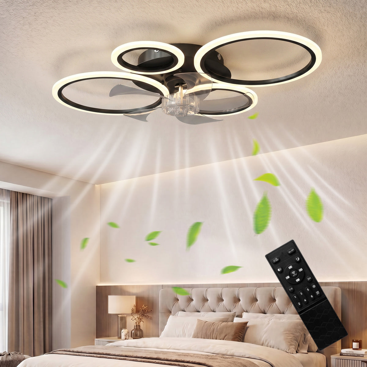 Deckenventilator mit Licht und Fernbedienung, 77 cm LED-Deckenventilator mit 3 Lichtfarben, 6 Geschwindigkeiten, Timer