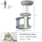 Kratzbaum 65 cm Kleiner Katzenbaum mit Katzenbett, Liegeplattform, Katzenkratzbaum mit Sisalsäulen Katzenmöbel für Katzen bis 3,5 kg, Grau