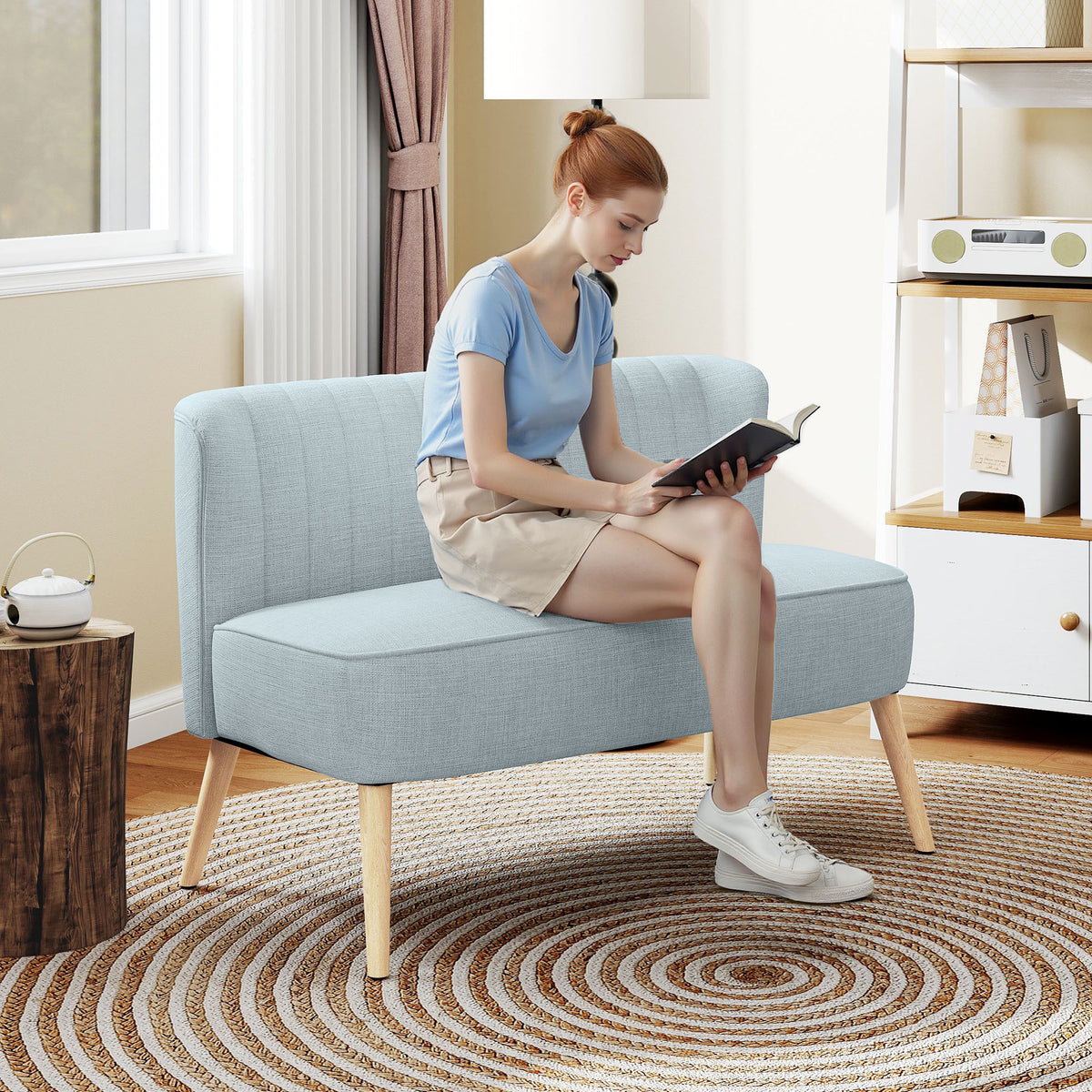 2-Sitzer Sofa, weiche Polsterung, pflegeleichter Bezug, bis 220 kg, 117 x 56,5 x 77 cm, Hellgrün