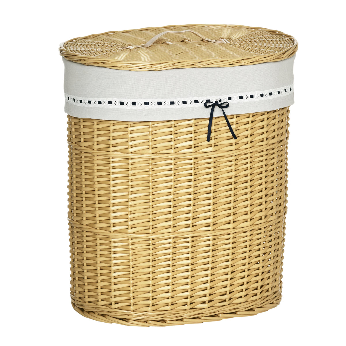 Wäschekorb aus Weide mit Deckel Wäschesammler mit Griff, herausnehmbarer Wäschesack, Laundry Baskets Wäschebox für Badezimmer Waschküche Schlafzimmer Natur