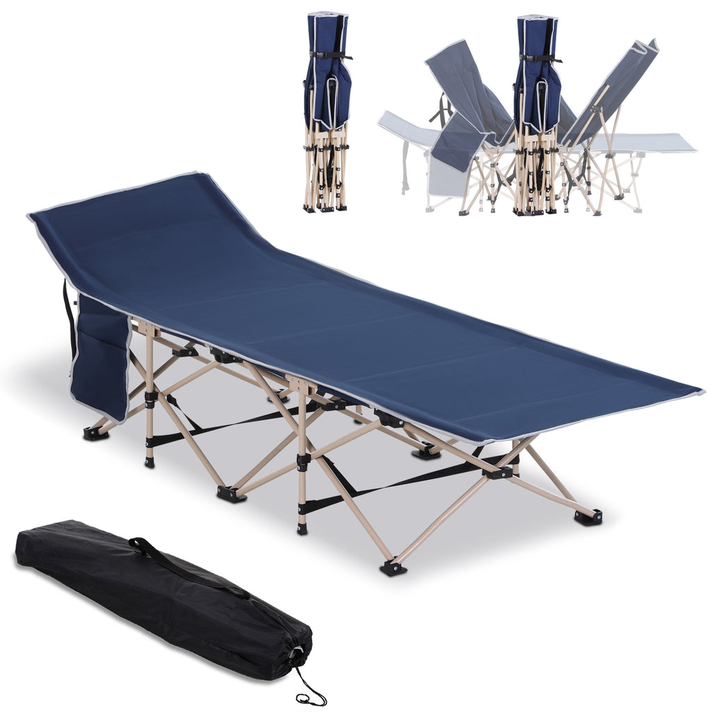 Feldbett, Camping-Bett, klappbar, wetterbeständig, ink. Tragetasche, 190 cm x 68 cm x 52 cm, Blau