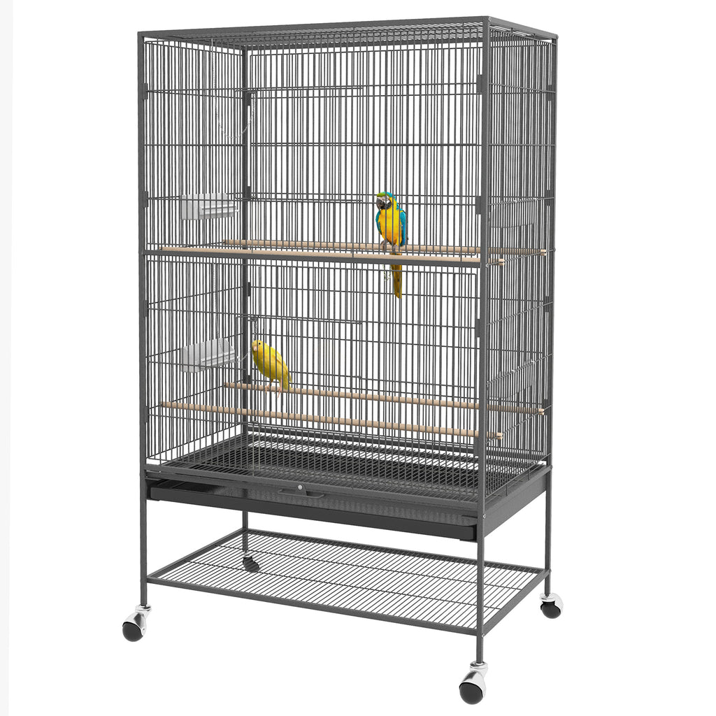 Vogelkäfig inklusive Sitzstangen, Vogelspielzeug, herausnehmbare Bodenwanne, 1 Ablage, Grau