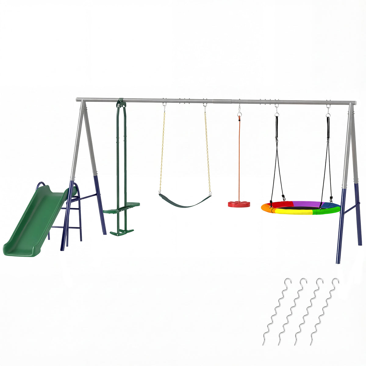 5 in 1 Schaukelgestell mit Rutsche höhenverstellbar Schaukelgerüst mit Nestschaukel 382x196 x203 cm Mehrfarbig