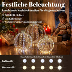 3-tlg. beleuchtetes Weihnachtskugel-Set für außen, 360 warmweiße/kaltweiße LEDs, Dauer- & Blinklicht, 24-Stunden-Timer