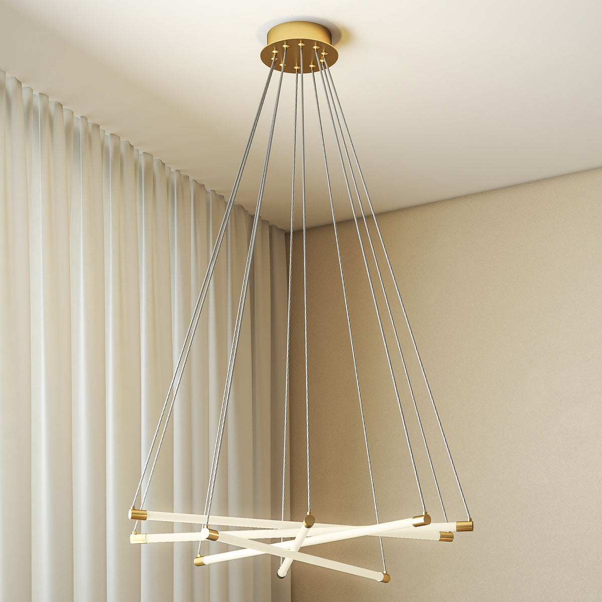 LED-Deckenlampe, 50W, 5 anpassbare Lichtrohre, anpassbar, Deckenleuchte für Wohnzimmer, Esszimmer, Küche, Gold+Weiß