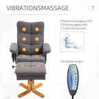 Relaxsessel mit Hocker, 360°drehbarer Fernsehsessel mit Massage, Liegefunktion, Massagesessel mit Seitentasche, TV-Sessel, Polyester für Wohnzimmer Dunkelgrau