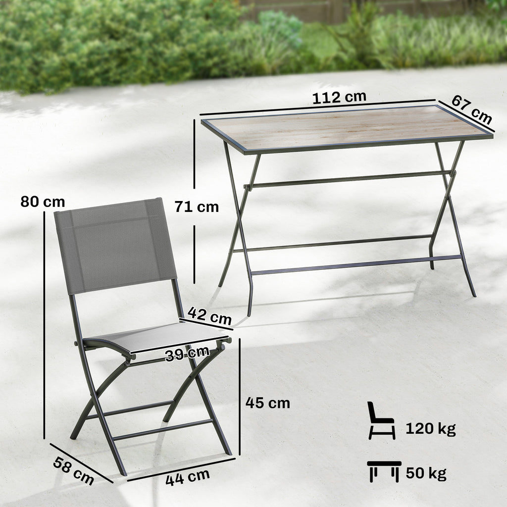 Gartenmöbel Set Klappbar Sitzgruppe 5-teilig Tisch mit 4 Atmungsaktiven Stühlen Holzoptik Platzsparend