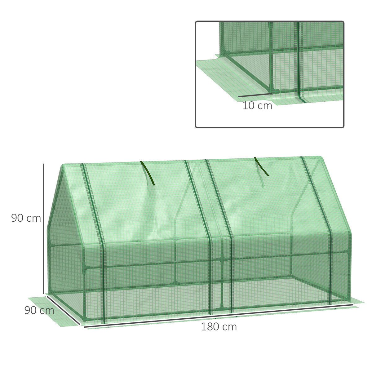  Mini Small Greenhouse with Steel Frame & PE Cover & Zippered Window Poly tunnel Steeple for Plants Vegetables, 180 x 90 x 90 cm, Green