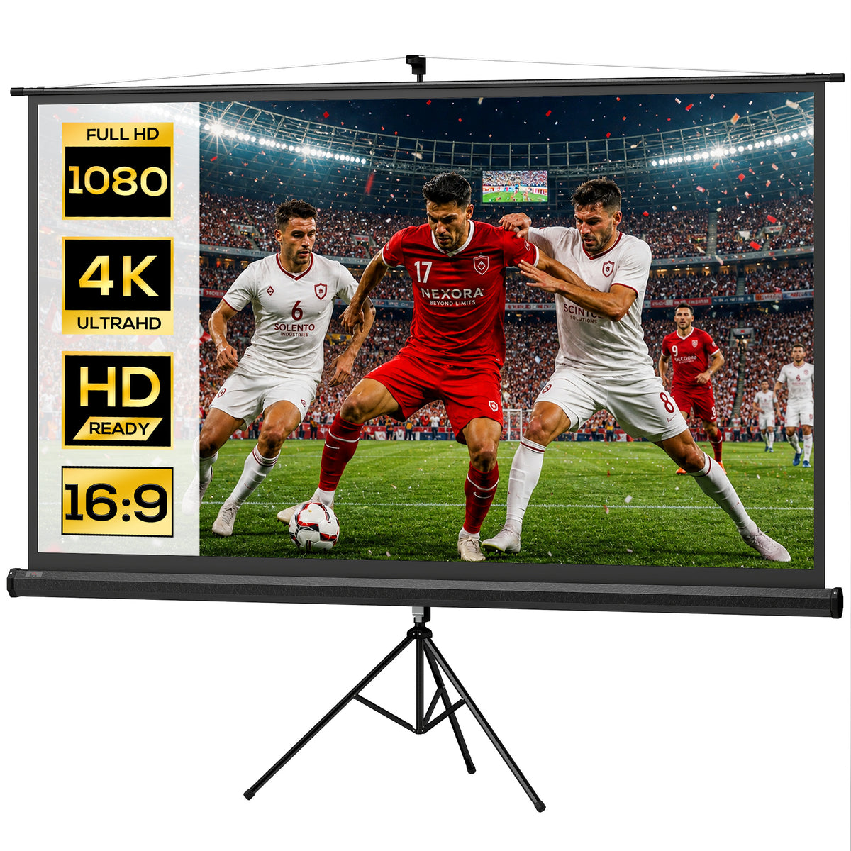 Beamer Leinwand mit Stativ 221 x 124 cm 100 Zoll 16:9 HD 4K Rollo-Leinwand
