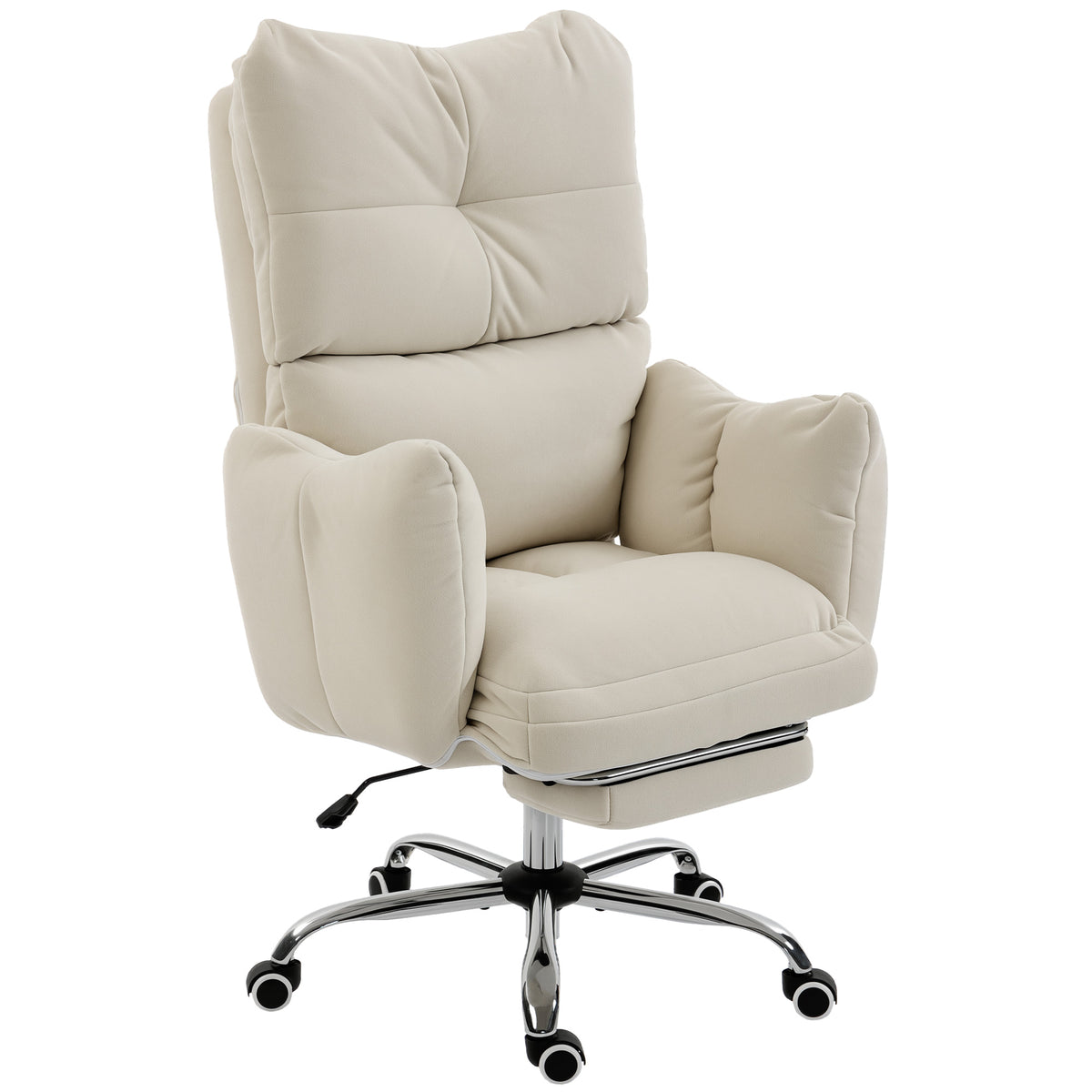 Bürostuhl mit Fußstütze, Ergonomischer Drehstuhl mit Wippfunktion, Verstellbarer Hohe Rückenlehne, Schneeflanellstoff