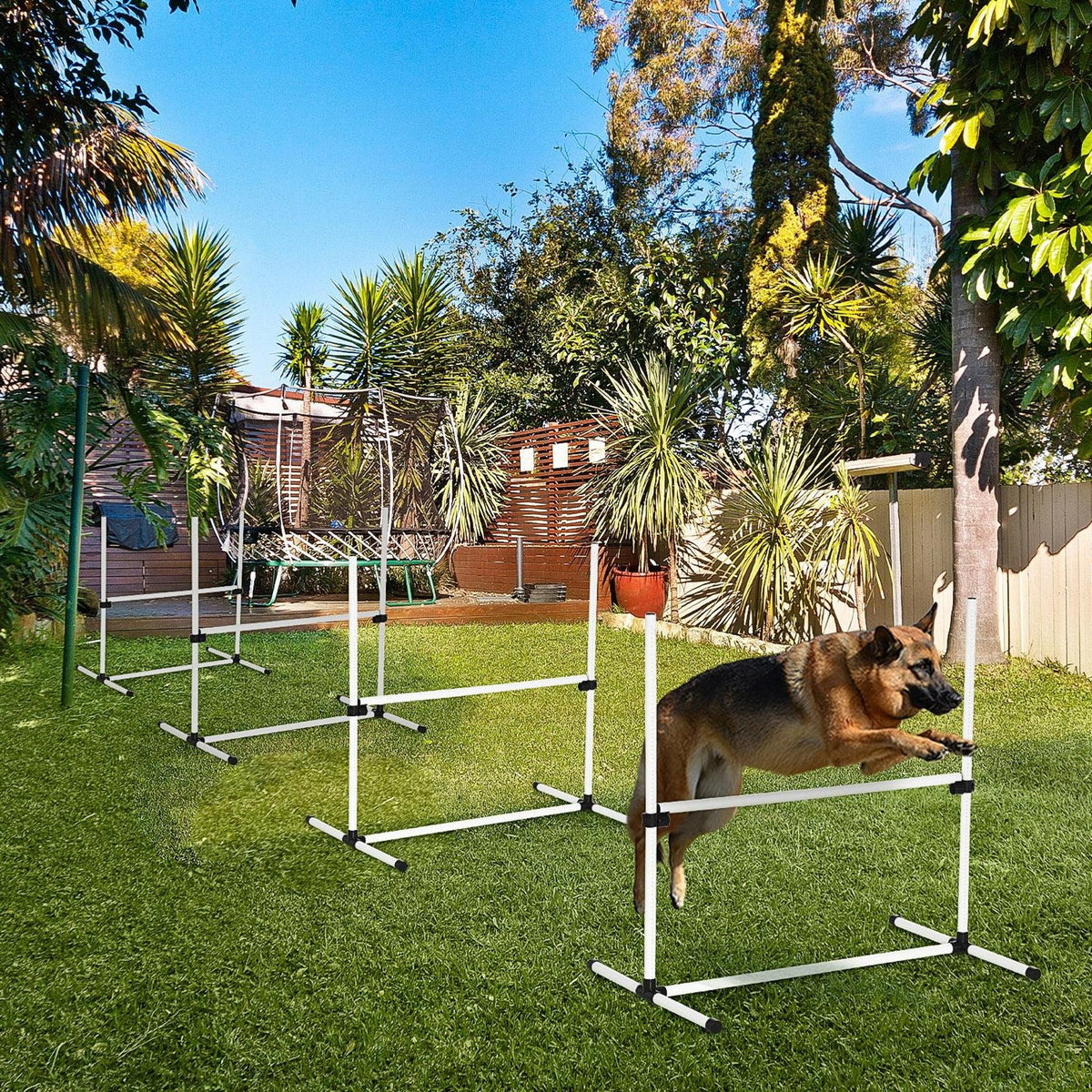 4 Pieces Dog Agility Training Equipment, Adjustable Height Jumps Hurdle with Carrying Bag for Outdoor, White