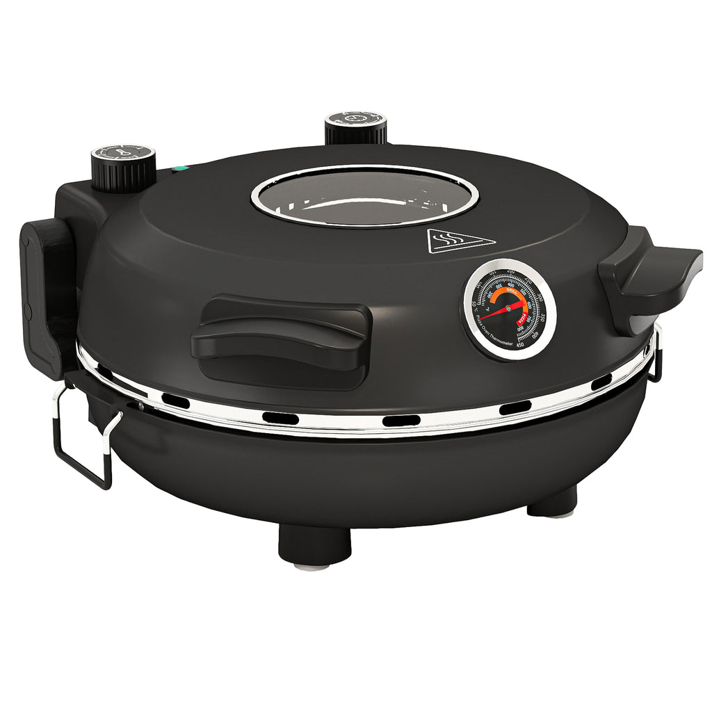 Pizzaofen elektrisch 430 ¡æ, 1200 Watt Pizzab?cker mit 30cm Steinplatte Timer Sichtfenster Edelstahl Schwarz
