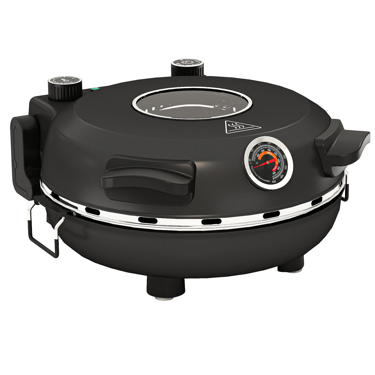 Pizzaofen elektrisch 430 ¡æ, 1200 Watt Pizzab?cker mit 30cm Steinplatte Timer Sichtfenster Edelstahl Schwarz
