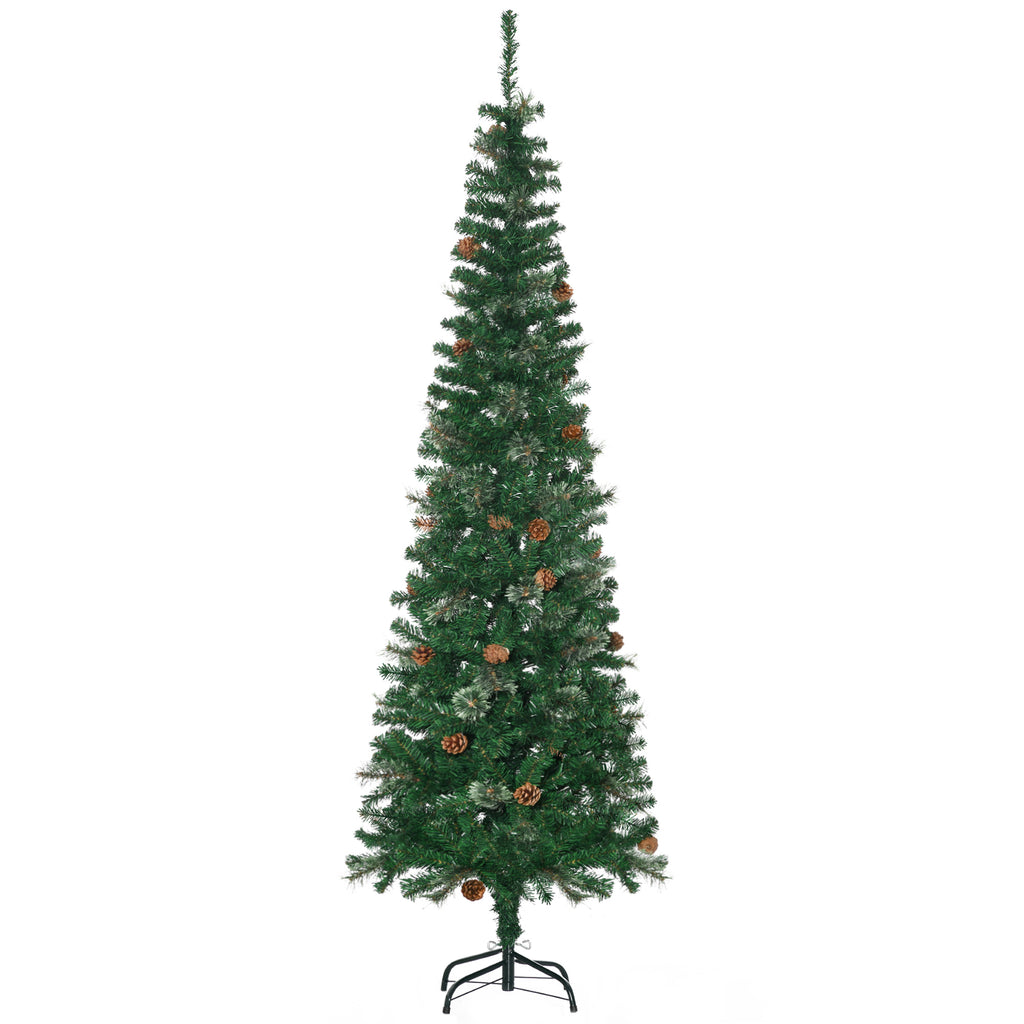 6.5FT Tall Pencil Slim Artificial Christmas Tree with Realistic Branches, Tip Count and Pine Cones, Pine Needles Tree, Xmas Decoration, Green