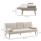 Schlafsofa 3-Sitzer, neigbare R¨¹ckenlehne mit Klapptisch, zwei Armpolster, Leinenoptik, beige, 181 x 77 x 78 cm