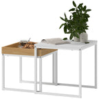 Set of Two Boxy Nesting Tables - White/Wood-Effect