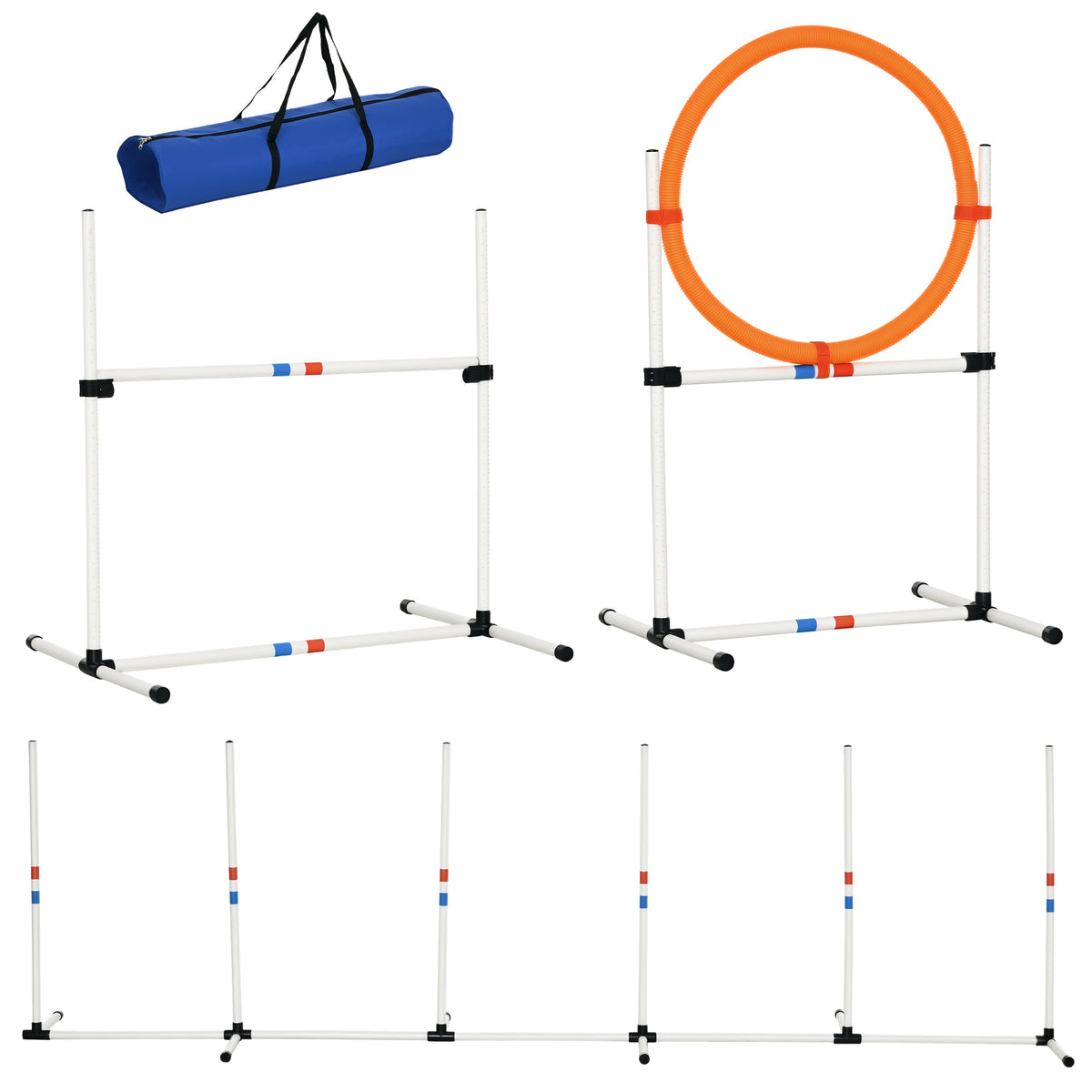  3 Piece Pet Agility Training Equipment Dog Play Run Jump Obedience Training Set Adjustable (Pole + Hoop + Hurdle)
